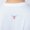 A grey t-shirt with a red Y logo on the back