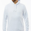 A white organic cotton hoodie with a Yulunga brand logo embroidered in white